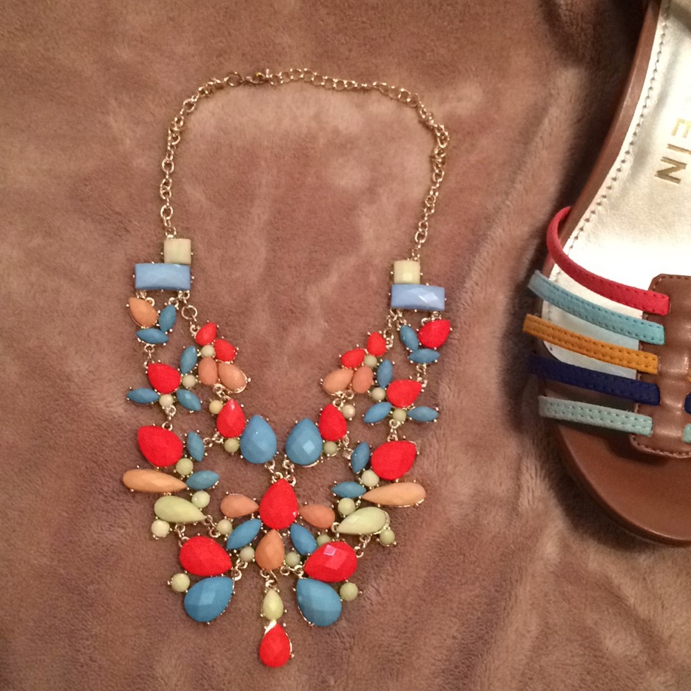 Tropical Statement Necklace- gold trim